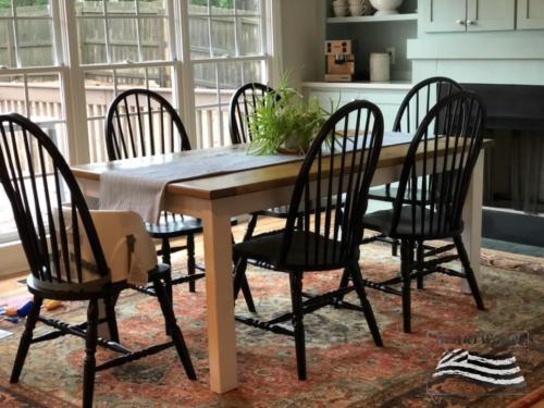 Farm table top with a conventional two tone base